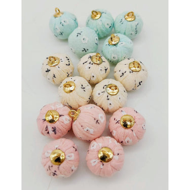Aqua Blue Floral Printed Cotton Fabric Ball Tassel, Button with Ring Cap, Decorative Tassels